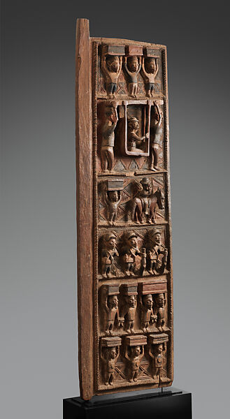 Ìlẹ̀kùn ààfin (Ìsẹ̀ palace door), Olowe of Ise (Nigerian, born Efon-Alaaye, ca. 1873–1938), Iroko wood, paint, Yoruba peoples