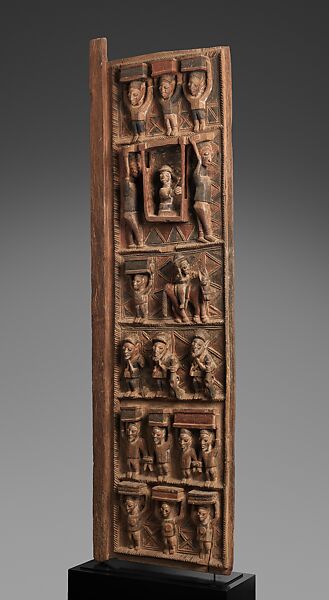 Ìlẹ̀kùn ààfin (Ìsẹ̀ palace door), Olowe of Ise (Nigerian, born Efon-Alaaye, ca. 1873–1938), Iroko wood, paint, Yoruba peoples