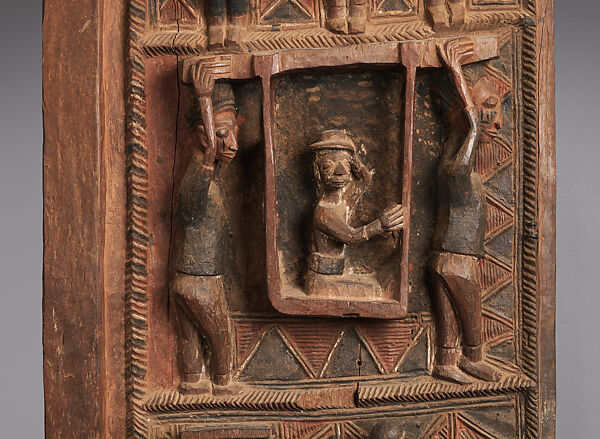 Ìlẹ̀kùn ààfin (Ìsẹ̀ palace door), Olowe of Ise (Nigerian, born Efon-Alaaye, ca. 1873–1938), Iroko wood, paint, Yoruba peoples