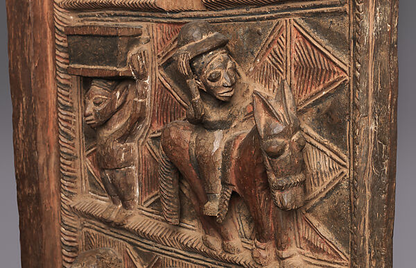 Ìlẹ̀kùn ààfin (Ìsẹ̀ palace door), Olowe of Ise (Nigerian, born Efon-Alaaye, ca. 1873–1938), Iroko wood, paint, Yoruba peoples