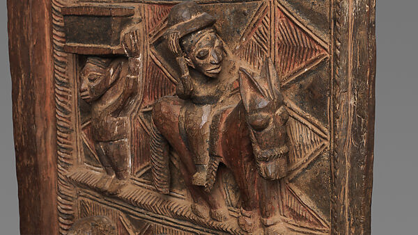 Ìlẹ̀kùn ààfin (Ìsẹ̀ palace door), Olowe of Ise (Nigerian, born Efon-Alaaye, ca. 1873–1938), Iroko wood, paint, Yoruba peoples