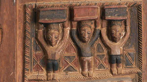 Ìlẹ̀kùn ààfin (Ìsẹ̀ palace door), Olowe of Ise (Nigerian, born Efon-Alaaye, ca. 1873–1938), Iroko wood, paint, Yoruba peoples