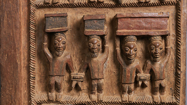 Ìlẹ̀kùn ààfin (Ìsẹ̀ palace door), Olowe of Ise (Nigerian, born Efon-Alaaye, ca. 1873–1938), Iroko wood, paint, Yoruba peoples