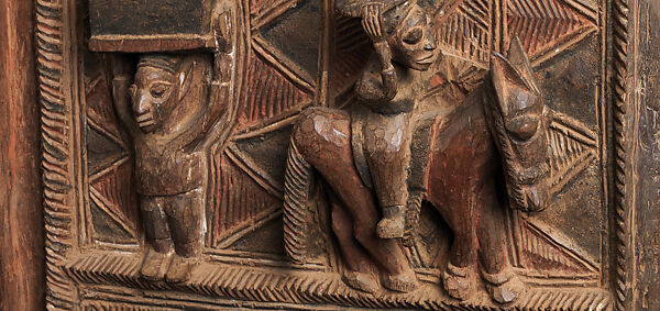 Ìlẹ̀kùn ààfin (Ìsẹ̀ palace door), Olowe of Ise (Nigerian, born Efon-Alaaye, ca. 1873–1938), Iroko wood, paint, Yoruba peoples