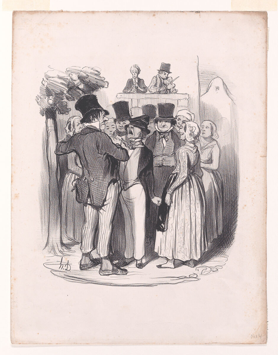 So, show-off from Paris!.... you will dance twice with my Catherine.... try again now to make eyes at her!, from Pastorales (Romance of Country Life), Honoré Daumier (French, Marseilles 1808–1879 Valmondois), Lithograph on wove paper; first state of two, proof 