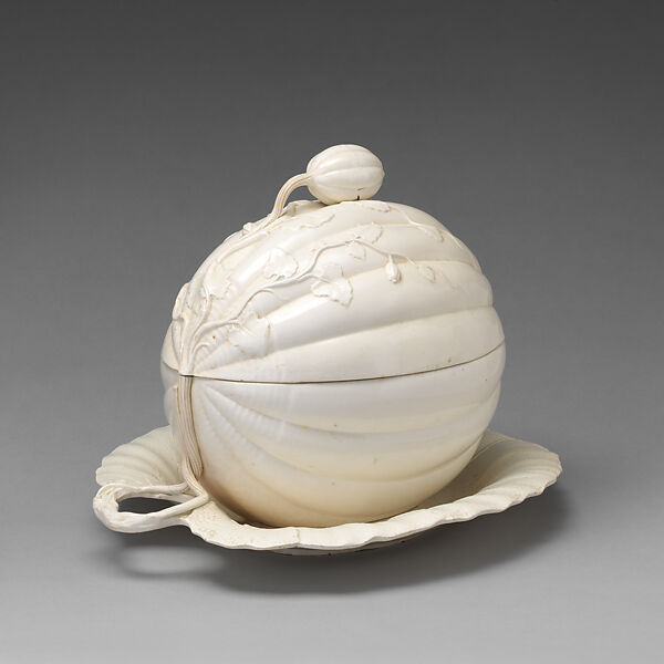 Tureen in shape of a melon with cover and attached stand, Leeds Pottery (British, Hunslet (Leeds), South Yorkshire, England, ca.1770-1881), Creamware (glazed earthenware), British, Leeds