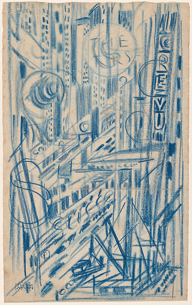 Untitled [Drawing for Stimmen der Strasse], Max Thalmann (German, Rudolstadt 1890–1944 Jena), Blue crayon 
