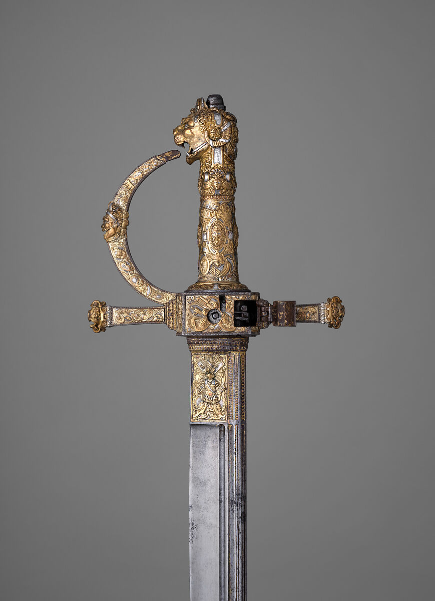 Combination Sword and Wheellock Pistol, Steel, iron, copper alloy, gold, silver, French, probably Paris