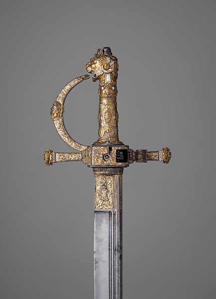 Combination Sword and Wheellock Pistol, Steel, iron, copper alloy, gold, silver, French, probably Paris