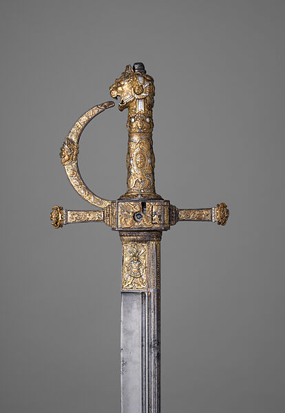 Combination Sword and Wheellock Pistol, Steel, iron, copper alloy, gold, silver, French, probably Paris