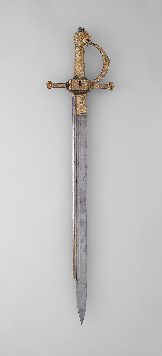 Combination Sword and Wheellock Pistol, Steel, iron, copper alloy, gold, silver, French, probably Paris
