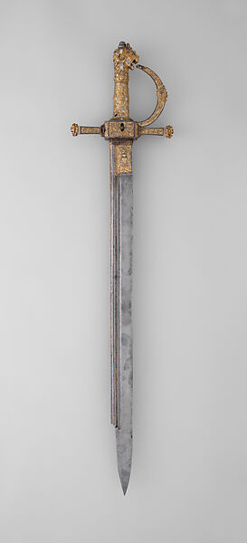 Combination Sword and Wheellock Pistol, Steel, iron, copper alloy, gold, silver, French, probably Paris