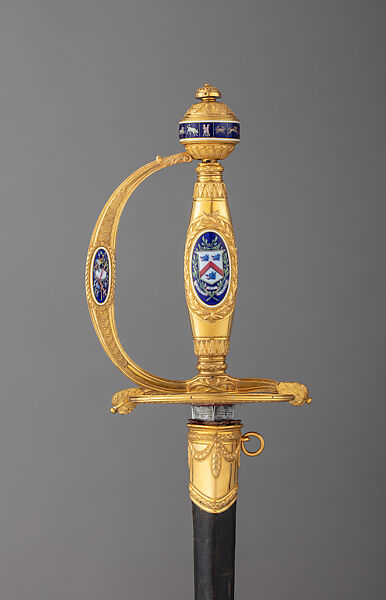 Smallsword and Scabbard Presented to Captain Alexander Cochrane, James Morisset (British, London 1738–1815), Steel, gold, enamel, wood, leather, British, London 