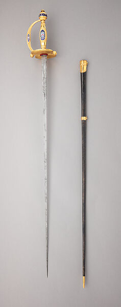 Smallsword and Scabbard Presented to Captain Alexander Cochrane, James Morisset (British, London 1738–1815), Steel, gold, enamel, wood, leather, British, London