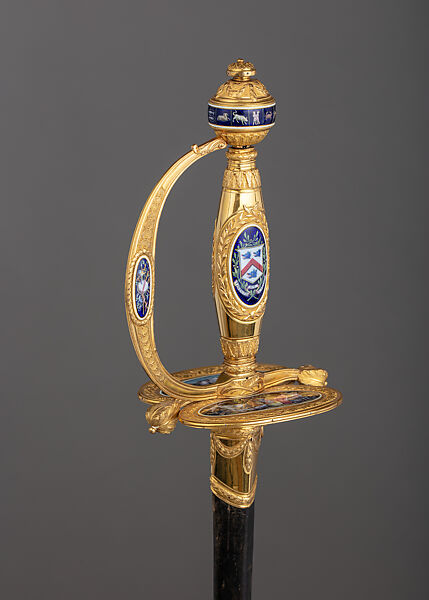 Smallsword and Scabbard Presented to Captain Alexander Cochrane, James Morisset (British, London 1738–1815), Steel, gold, enamel, wood, leather, British, London