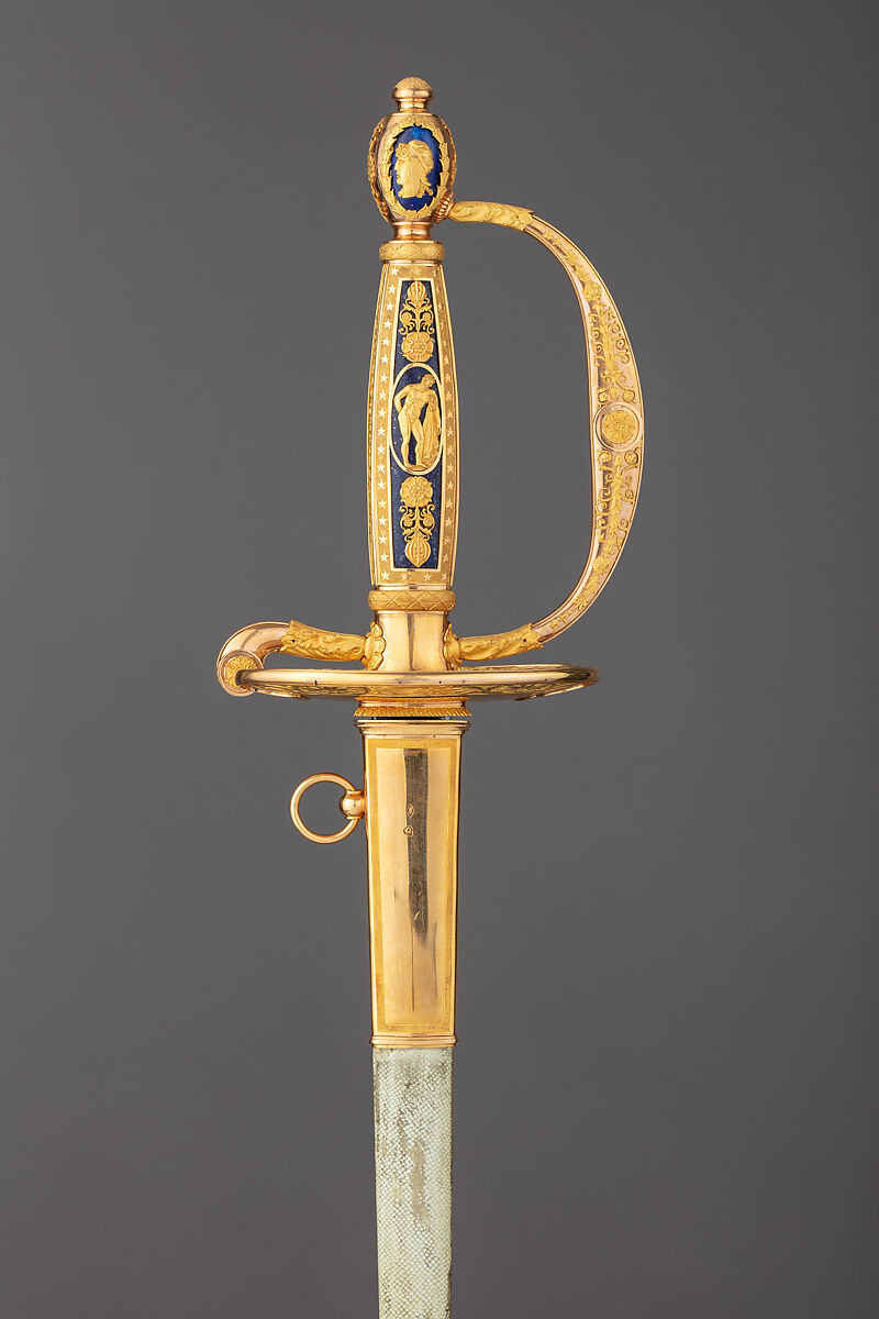 Presentation Smallsword, Martin-Guillaume Biennais (French, 1764–1843, active ca. 1796–1819), Steel, gold, lapis lazuli, wood, leather, French, Paris