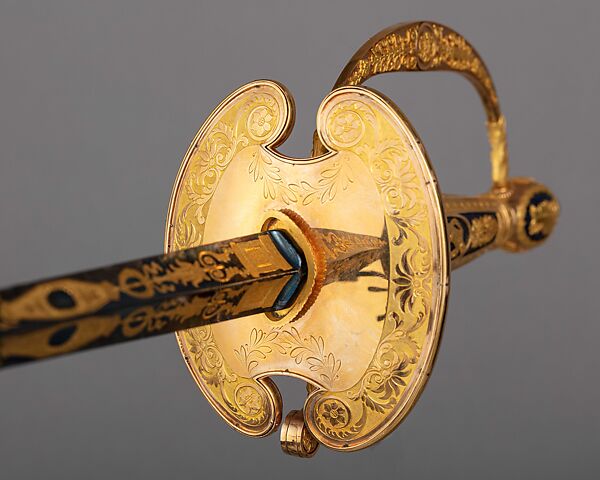 Presentation Smallsword, Martin-Guillaume Biennais (French, 1764–1843, active ca. 1796–1819), Steel, gold, lapis lazuli, wood, leather, French, Paris