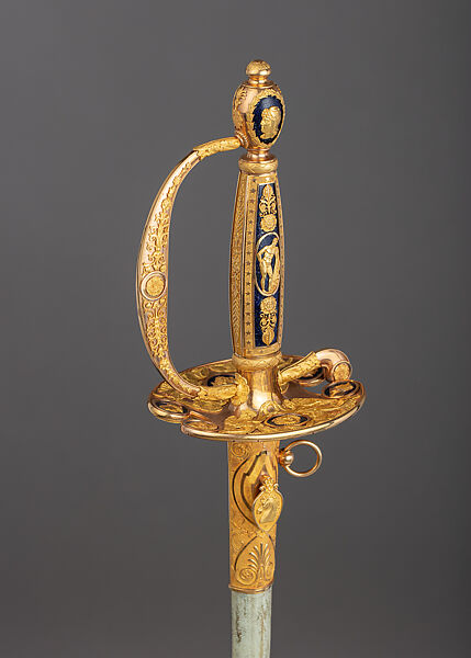 Presentation Smallsword, Martin-Guillaume Biennais (French, 1764–1843, active ca. 1796–1819), Steel, gold, lapis lazuli, wood, leather, French, Paris