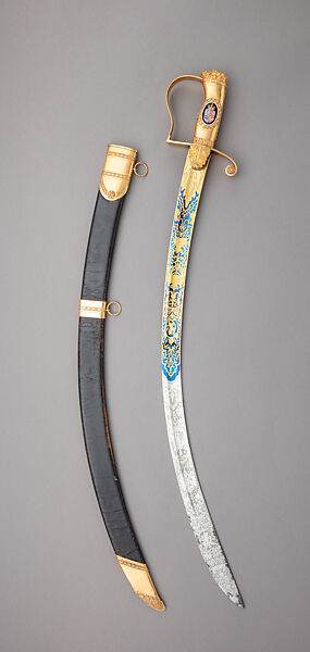 Saber and Scabbard Presented to Lieutenant Colonel Edward Pakenham, John Ray and James Montague (British, London, in partnership 1800–21), Steel, gold, enamel, leather, British, London