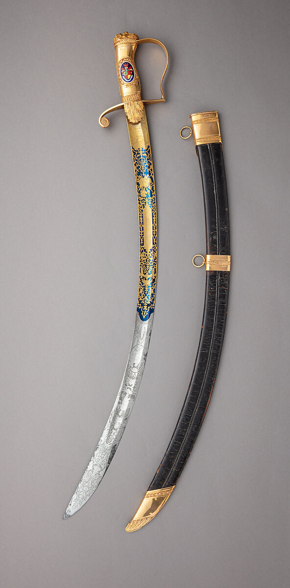Saber and Scabbard Presented to Lieutenant Colonel Edward Pakenham, John Ray and James Montague (British, London, in partnership 1800–21), Steel, gold, enamel, leather, British, London