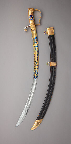 Saber and Scabbard Presented to Lieutenant Colonel Edward Pakenham, John Ray and James Montague (British, London, in partnership 1800–21), Steel, gold, enamel, leather, British, London