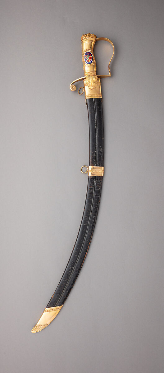 Saber and Scabbard Presented to Lieutenant Colonel Edward Pakenham, John Ray and James Montague (British, London, in partnership 1800–21), Steel, gold, enamel, leather, British, London