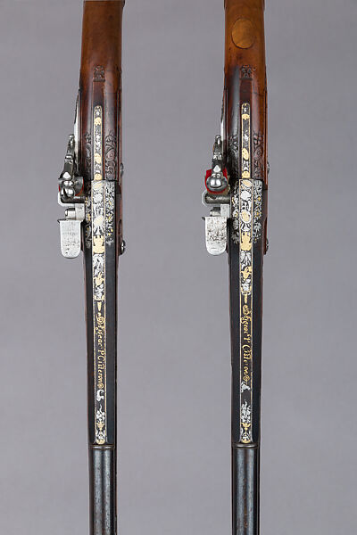 Pair of Flintlock Holster Pistols Made for Louis XIV of France (r. 1643–1715), Pierre Cisteron (French, ca. 1589–1684), Steel, fruitwood, gold, silver, French, Figeac