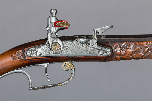 Pair of Flintlock Holster Pistols Made for Louis XIV of France (r. 1643–1715), Pierre Cisteron (French, ca. 1589–1684), Steel, fruitwood, gold, silver, French, Figeac