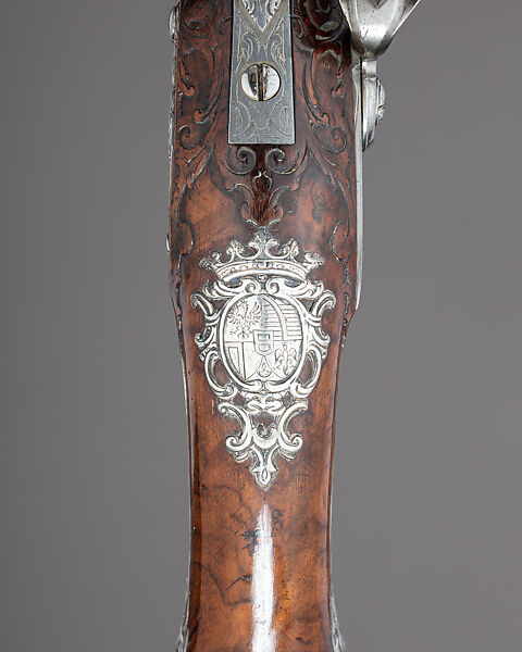 Pair of Flintlock Holster Pistols with the Arms of Liechtenstein, Georg Keiser (Austrian, Eger 1647–ca. 1740 Vienna), Steel, wood (walnut), silver, gold, Austrian, Vienna