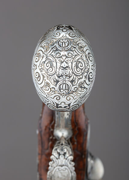 Pair of Flintlock Holster Pistols with the Arms of Liechtenstein, Georg Keiser (Austrian, Eger 1647–ca. 1740 Vienna), Steel, wood (walnut), silver, gold, Austrian, Vienna