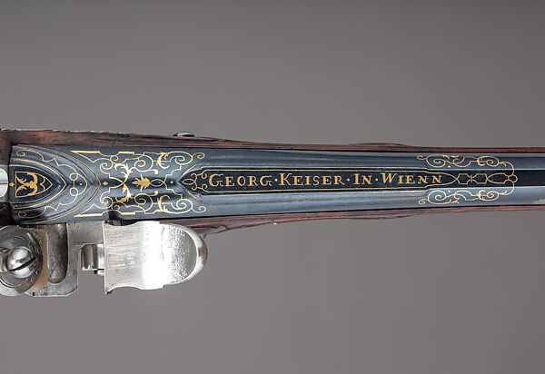 Pair of Flintlock Holster Pistols with the Arms of Liechtenstein, Georg Keiser (Austrian, Eger 1647–ca. 1740 Vienna), Steel, wood (walnut), silver, gold, Austrian, Vienna