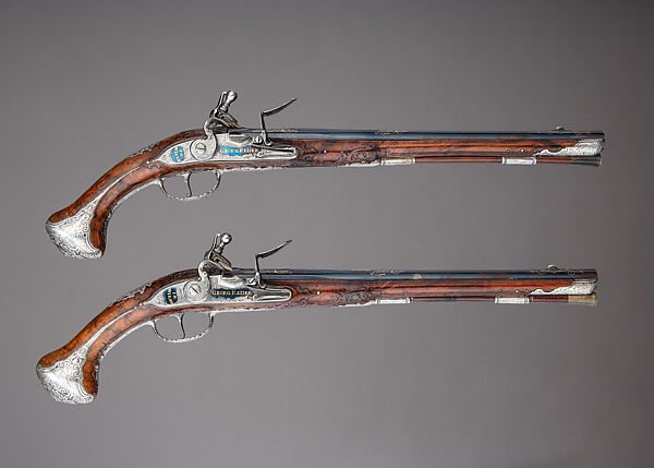 Pair of Wall Mounting Brass Flintlock Pistols (M)