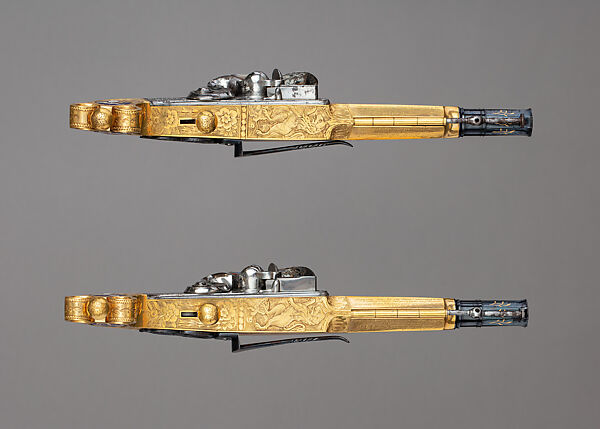 Pair of Flintlock Pistols of Scottish Type Presented to Jeffrey, 1st Baron Amherst (1717–1797), John Murdoch (Scottish, Doune, Perthshire, active 1750–died 1812), Steel, copper alloy, gold, enamel, agate, textile (silk), British, Doune (Scotland) and probably London