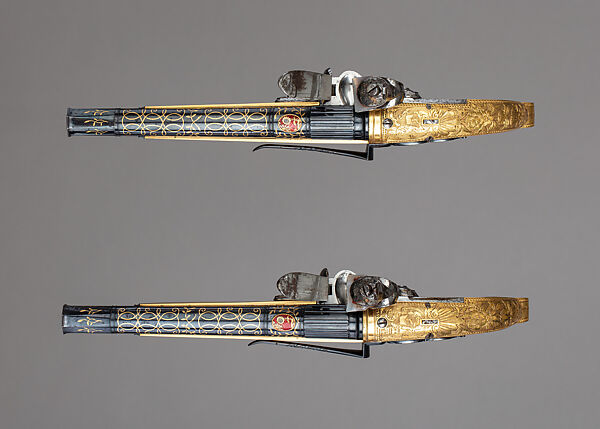 Pair of Flintlock Pistols of Scottish Type Presented to Jeffrey, 1st Baron Amherst (1717–1797), John Murdoch (Scottish, Doune, Perthshire, active 1750–died 1812), Steel, copper alloy, gold, enamel, agate, textile (silk), British, Doune (Scotland) and probably London