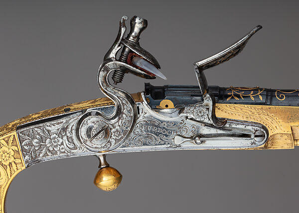 Pair of Flintlock Pistols of Scottish Type Presented to Jeffrey, 1st Baron Amherst (1717–1797), John Murdoch (Scottish, Doune, Perthshire, active 1750–died 1812), Steel, copper alloy, gold, enamel, agate, textile (silk), British, Doune (Scotland) and probably London