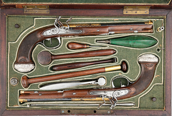 Cased Pair of Flintlock Pistols Presented to Captain Cayetano Valdés y Flores, Nicolas Noël Boutet (French, Versailles and Paris, 1761–1833), Steel, wood, silver, gold, copper alloy, leather, textile, French, Versailles 