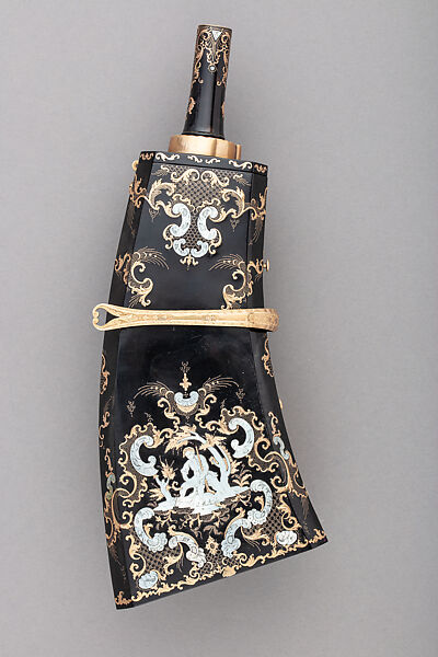 Powder Flask, Wood, tortoiseshell, mother-of-pearl, gold, Italian, Naples