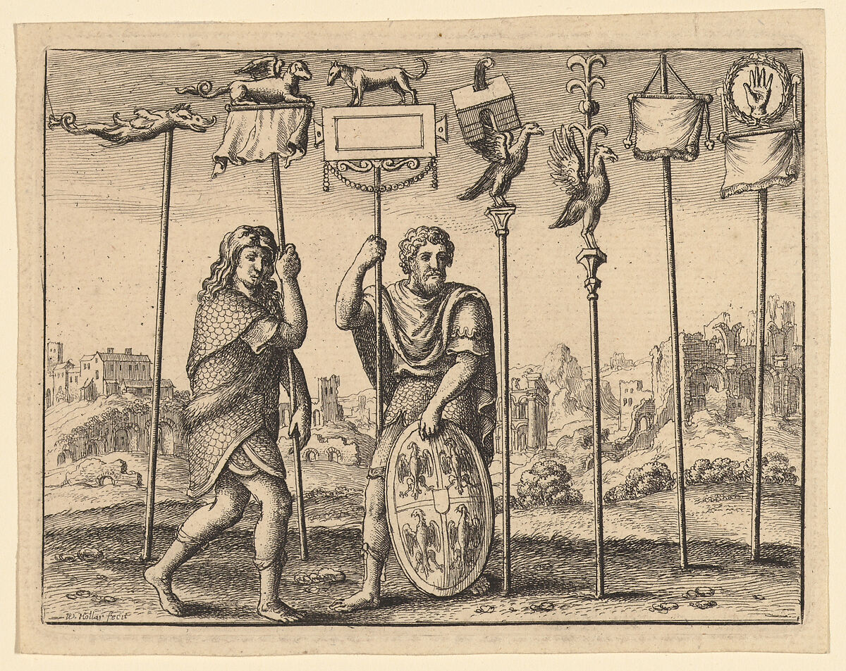 Seven Roman Standards, from "De Studio militari...", Wenceslaus Hollar (Bohemian, Prague 1607–1677 London), Etching; only state 