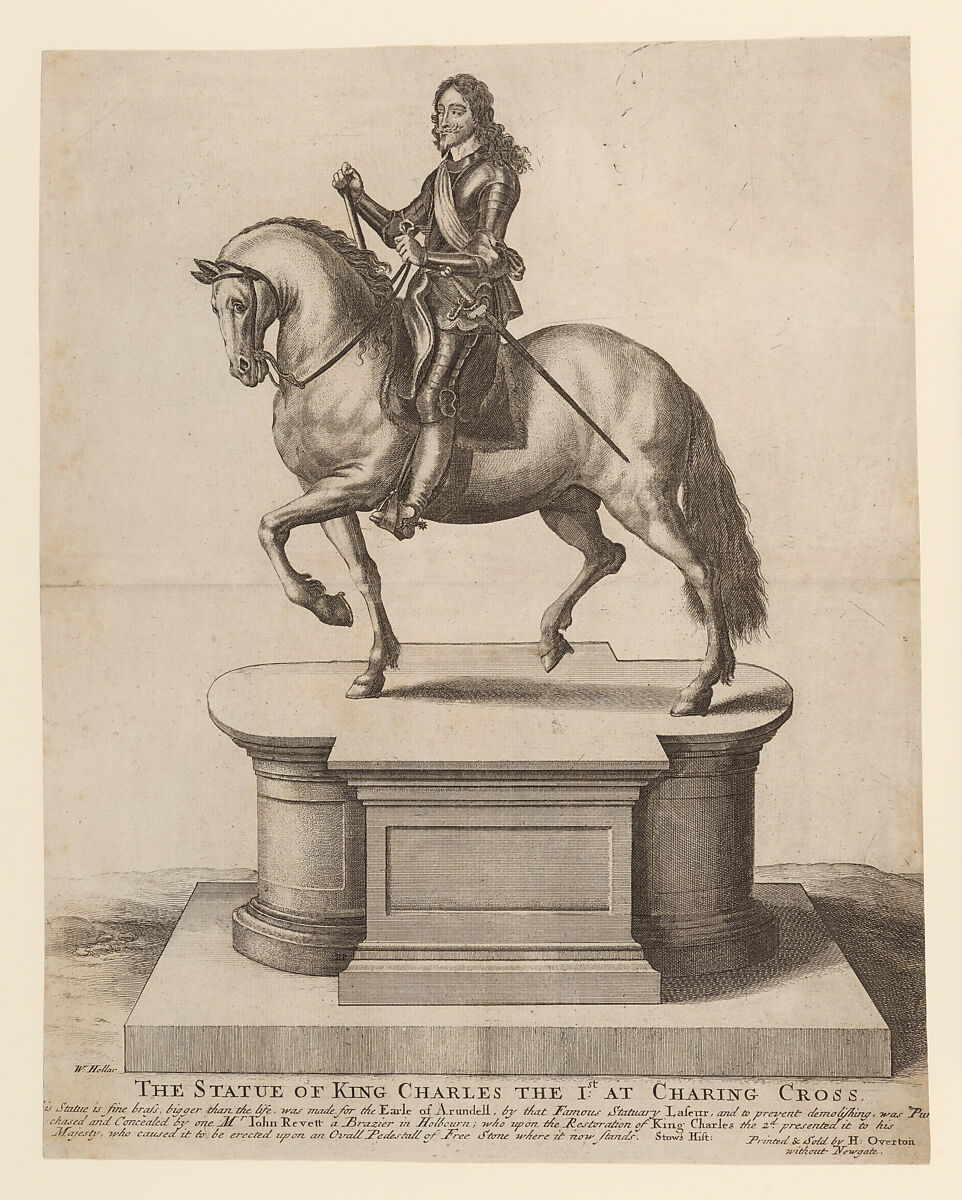 Equestrian Statue of King Charles I at Charing Cross, Wenceslaus Hollar (Bohemian, Prague 1607–1677 London), Etching and engraving; sixth state of seven 