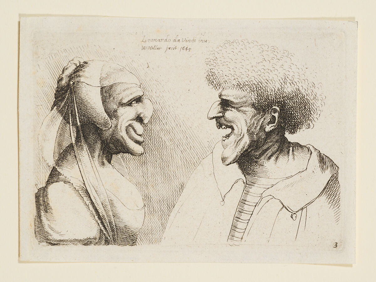 Two Deformed Heads Facing Inwards, Wenceslaus Hollar (Bohemian, Prague 1607–1677 London), Etching 