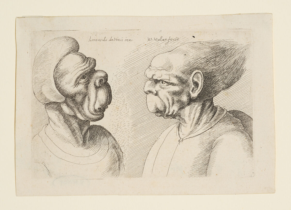 Two Deformed Heads with Very Long Upper Lips, Wenceslaus Hollar (Bohemian, Prague 1607–1677 London), Etching 