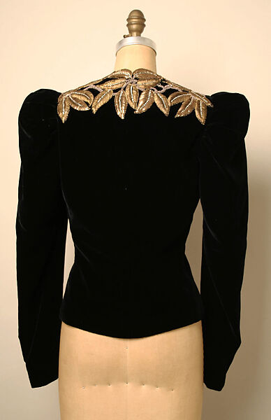 Evening jacket, Schiaparelli (French, founded 1927), silk, metallic thread, plastic (cellulose nitrate, phenolic resin, polyvinyl acetate, epoxy resin), French