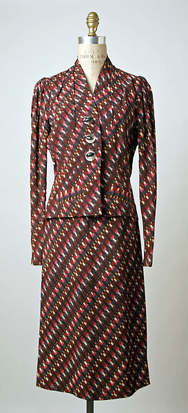 Suit, Schiaparelli (French, founded 1927), rayon, plastic (cellulose acetate, cellulose nitrate), French