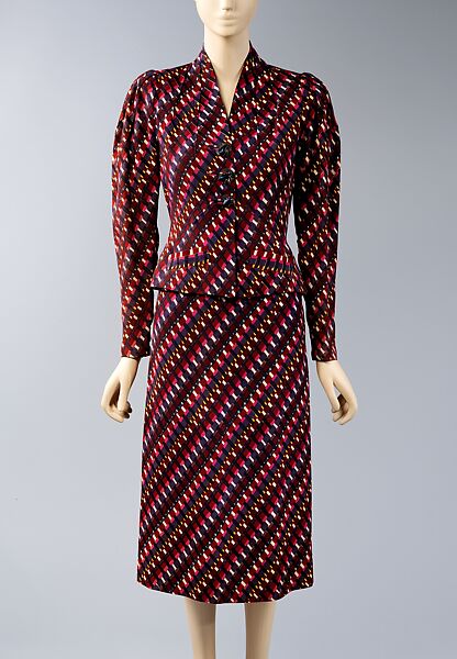 Suit, Elsa Schiaparelli (Italian, 1890–1973), rayon, plastic (cellulose acetate, cellulose nitrate), French 