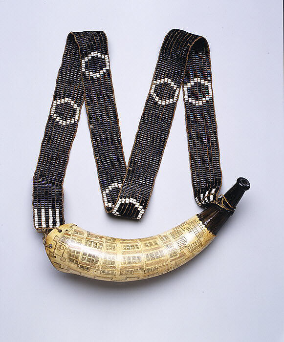 Shoulder Belt for a Powder Horn, Glass, leather, European or Native American