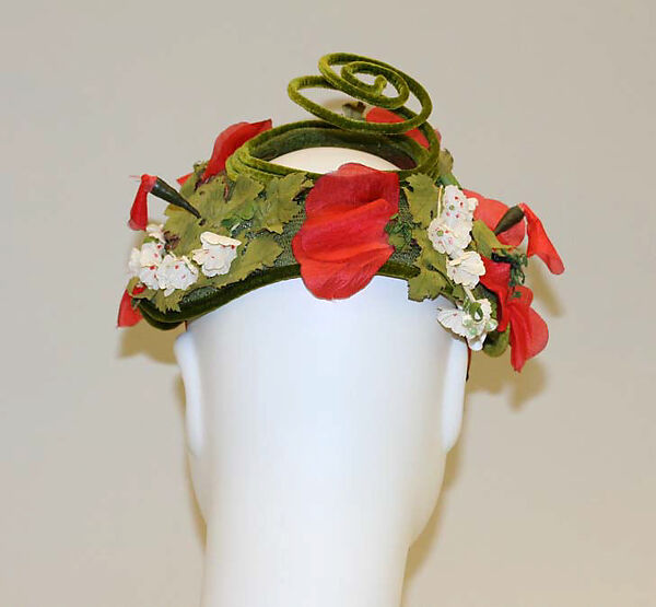 Hat, Hattie Carnegie, Inc. (American, 1918–1965), silk, cotton, metal, American