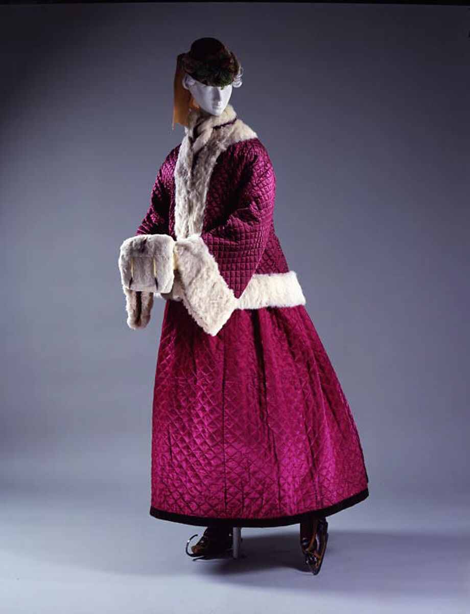 Skating ensemble, (a) silk, fur; (b) silk, British