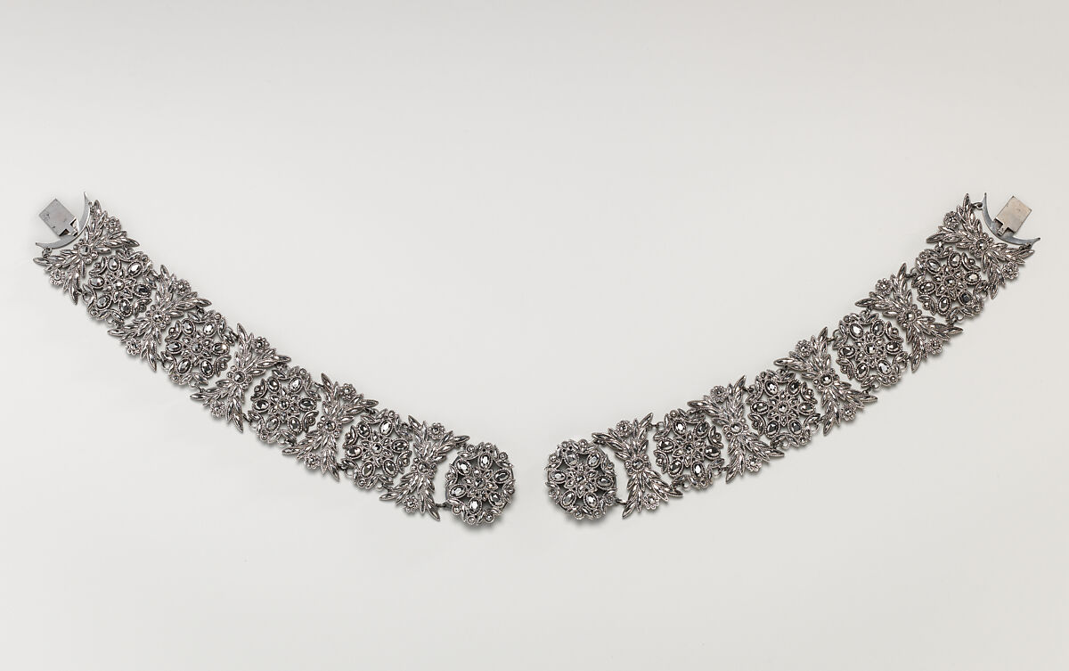 Fifteen-piece parure in leather case, Cut steel; red moroccan leather, gilt stamped, French