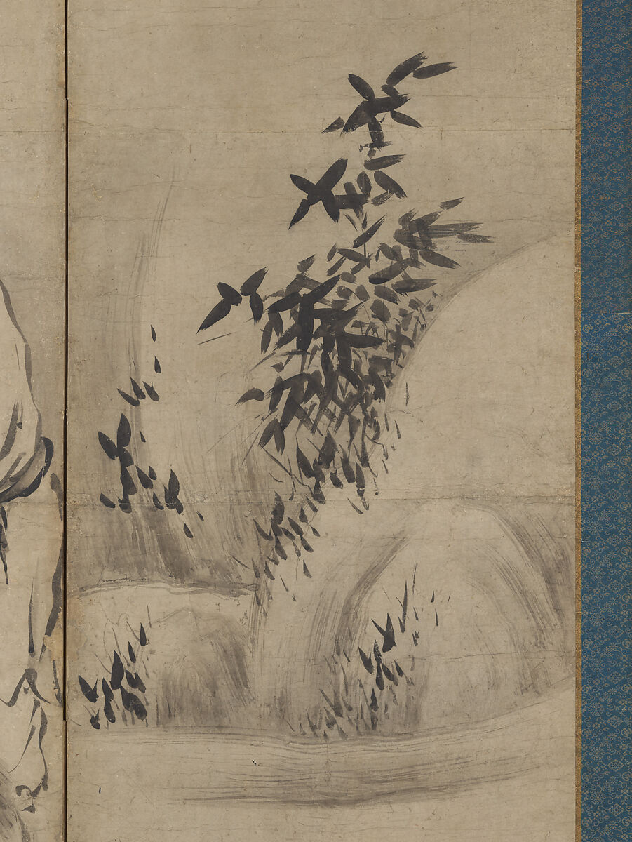 Chinese Sages, Attributed to Kano Sanraku (Japanese, 1559–1635), Pair of six-panel folding screens; ink on paper, Japan