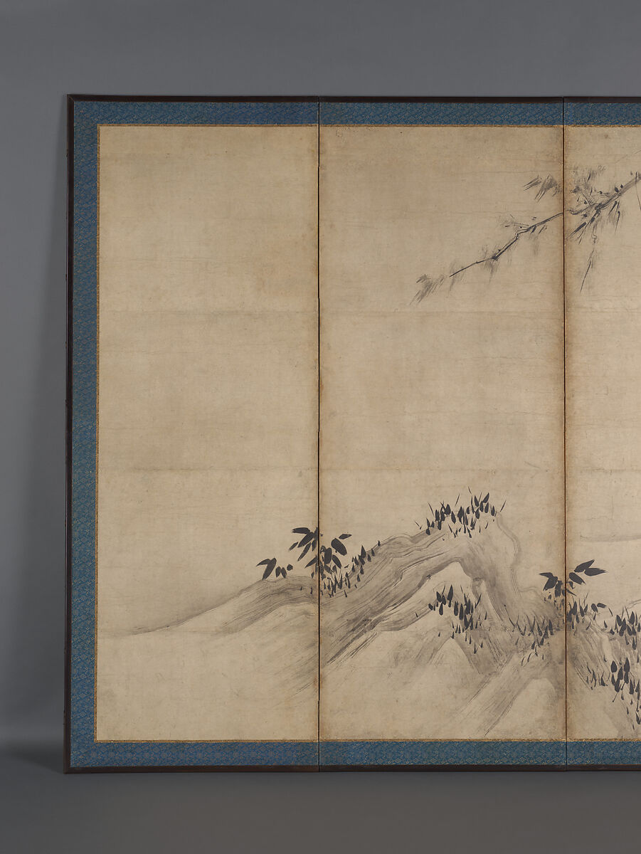 Chinese Sages, Attributed to Kano Sanraku (Japanese, 1559–1635), Pair of six-panel folding screens; ink on paper, Japan
